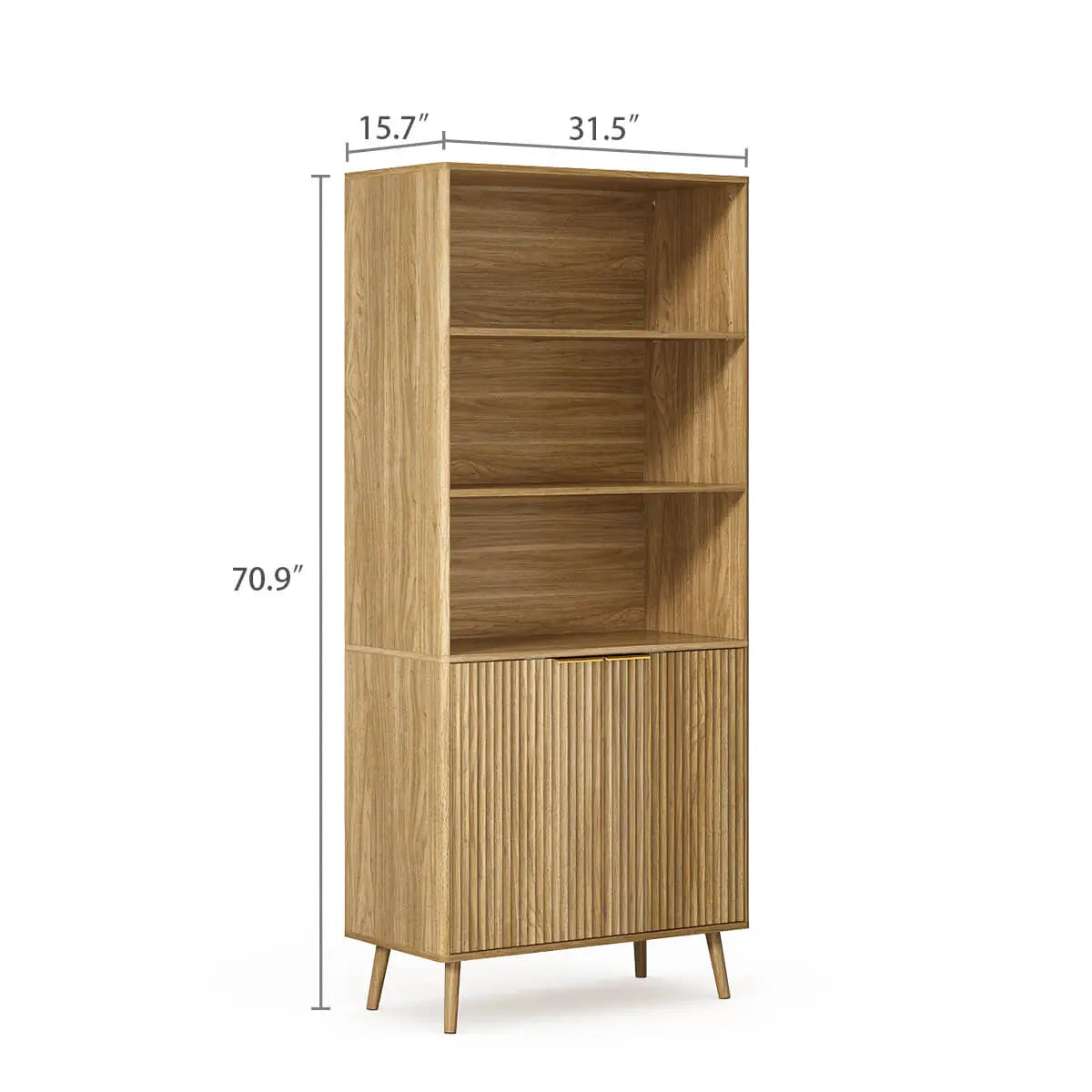 Thene Mid-Century-Modern Fluted Bookcase with Open Shelf - Riumlore