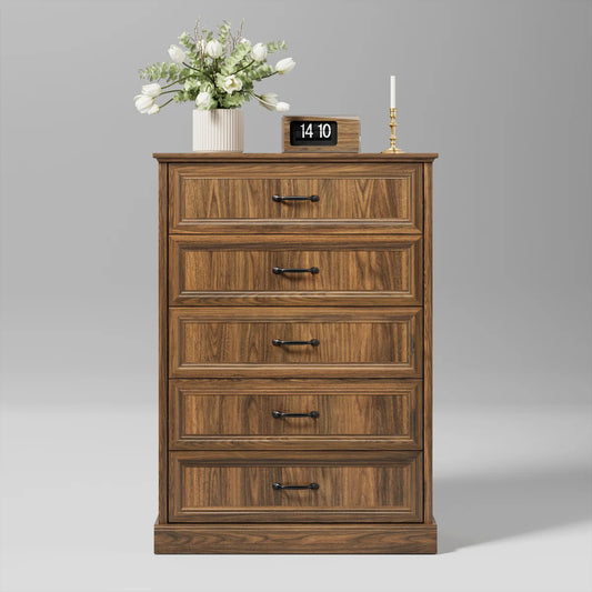 Modern 5 Drawer Dresser, Tall Drawer Chest for Bedroom,Living Room with Anti-Tip Device