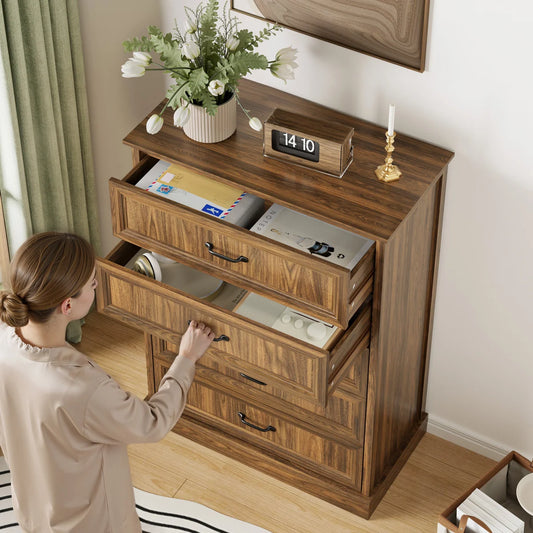 Modern 5 Drawer Dresser, Tall Drawer Chest for Bedroom,Living Room with Anti-Tip Device