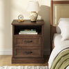 Rowen Rustic Solid Wood Nightstand with 2-Drawer & Open Shelf - Riumlore