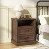 Rowen Rustic Solid Wood Nightstand with 2-Drawer & Open Shelf - Riumlore