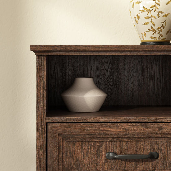Rowen Rustic Solid Wood Nightstand with 2-Drawer & Open Shelf - Riumlore
