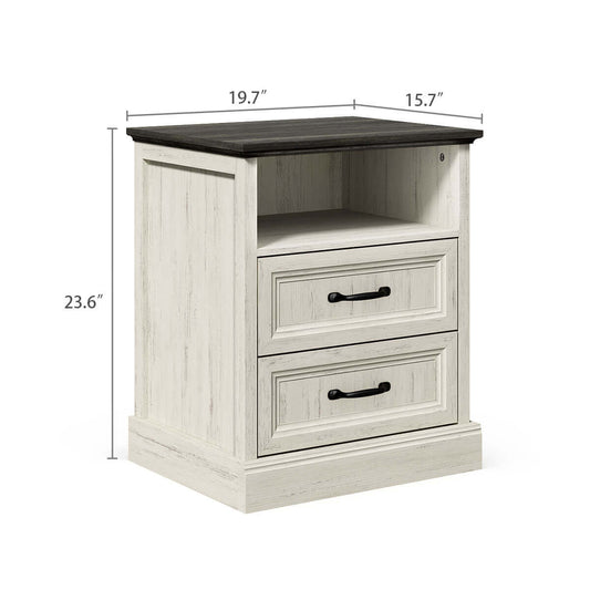 Maren Rustic Nightstand with 2-Drawer & Open Shelf - Riumlore