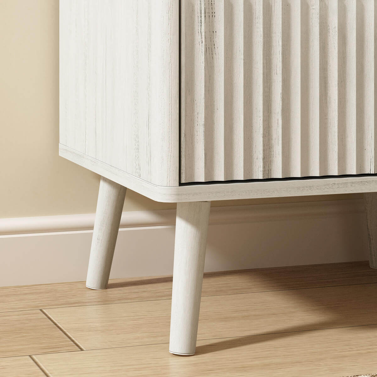 Corin Mid-Century-Modern Fluted 2-Drawer White Nightstand - Riumlore