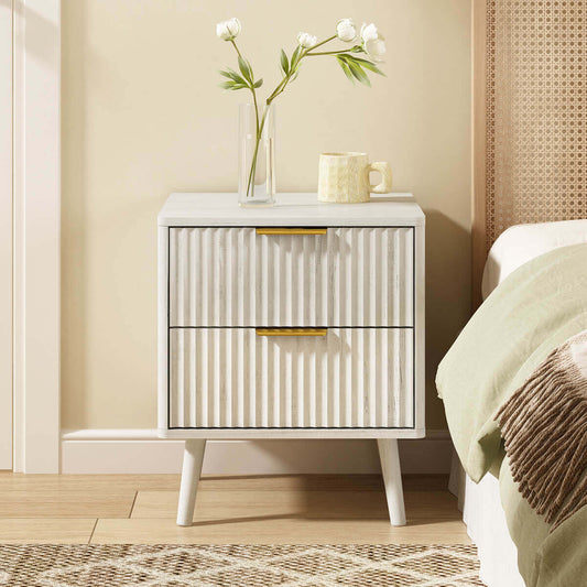 Corin Mid-Century-Modern Fluted 2-Drawer White Nightstand - Riumlore