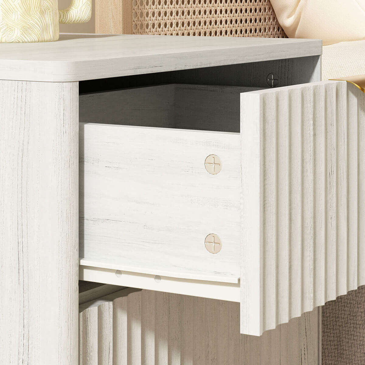 Corin Mid-Century-Modern Fluted 2-Drawer White Nightstand - Riumlore