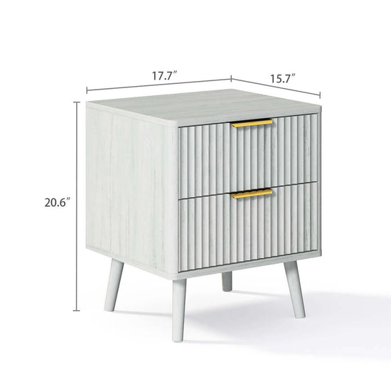 Corin Mid-Century-Modern Fluted 2-Drawer White Nightstand - Riumlore