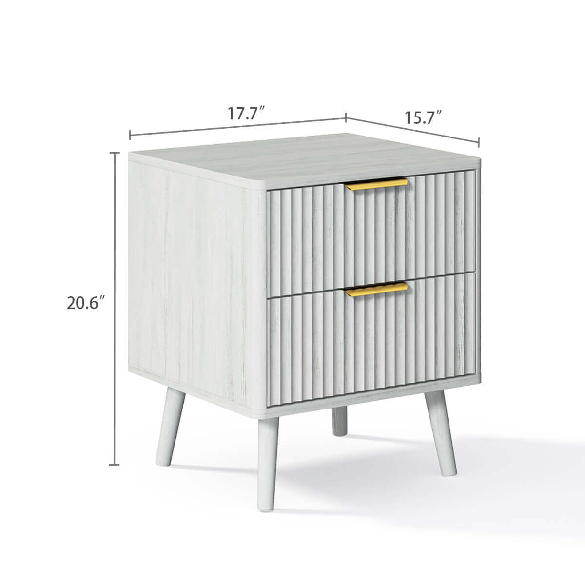 Corin Mid-Century-Modern Fluted 2-Drawer White Nightstand - Riumlore