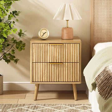 Thene Mid-Century-Modern Fluted 2-Drawer Nightstand - Riumlore