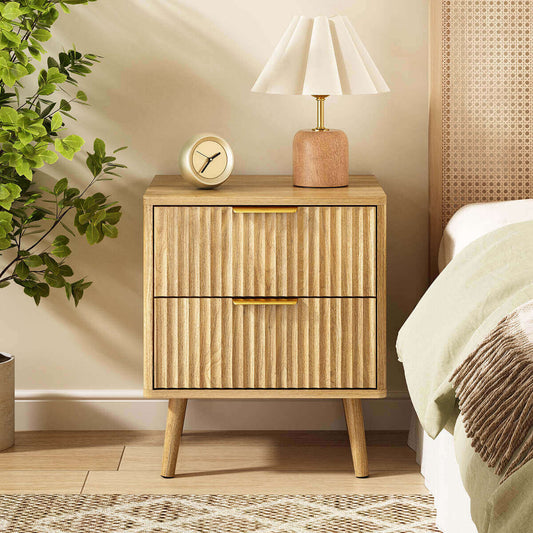 Thene Mid-Century-Modern Fluted 2-Drawer Nightstand - Riumlore
