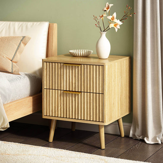 Thene Mid-Century-Modern Fluted 2-Drawer Nightstand - Riumlore