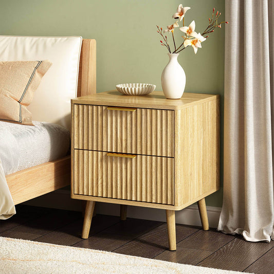 Thene Mid-Century-Modern Fluted 2-Drawer Nightstand - Riumlore