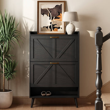 Xyla Farmhouse 2-Tier Vertical Black Shoe Cabinet