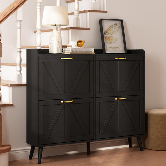 Xyla Farmhouse 4-Door Vertical Black Shoe Cabinet