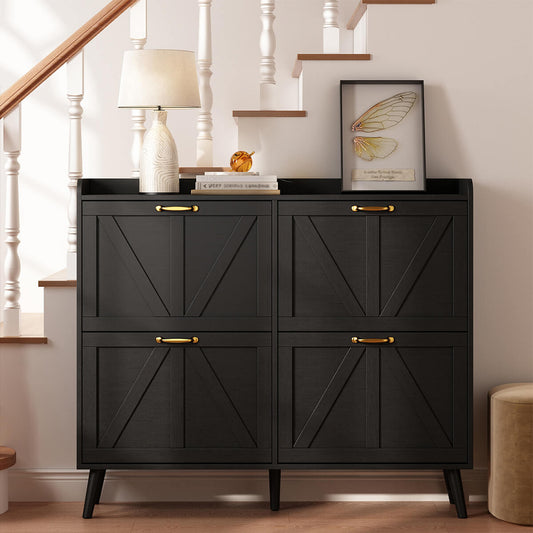 Xyla Farmhouse 4-Door Vertical Black Shoe Cabinet