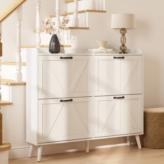 Xyla Farmhouse 4-Door Vertical White Shoe Cabinet