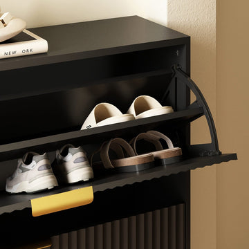 Luma Modern Fluted 3-Tier Vertical Black Shoe Cabinet - Riumlore