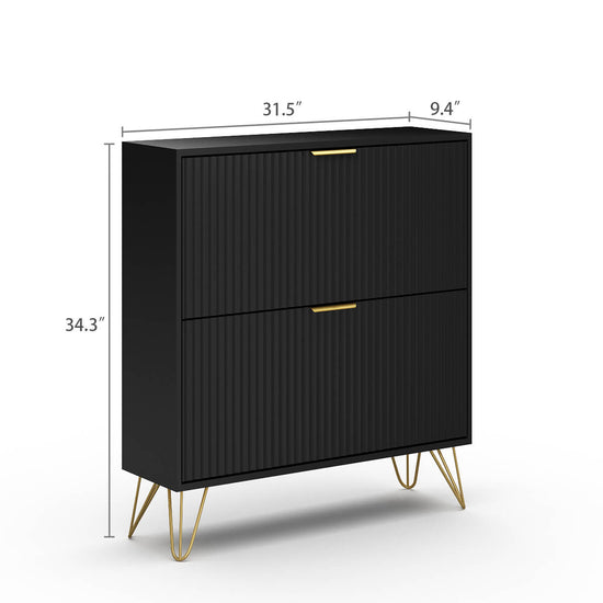 Luma Modern Fluted 2-Tier Vertical Black Shoe Cabinet - Riumlore