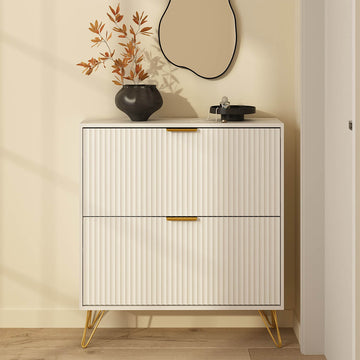 Luma Modern Fluted 2-Tier Vertical White Shoe Cabinet - Riumlore