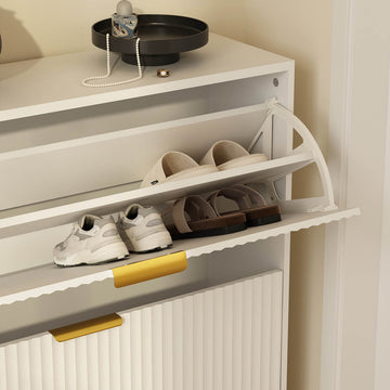 Luma Modern Fluted 3-Tier Vertical White Shoe Cabinet - Riumlore