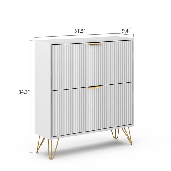Luma Modern Fluted 2-Tier Vertical White Shoe Cabinet - Riumlore
