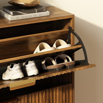 Luma Modern Fluted 3-Tier Vertical Walnut Shoe Cabinet - Riumlore