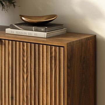 Luma Modern Fluted 3-Tier Vertical Walnut Shoe Cabinet - Riumlore