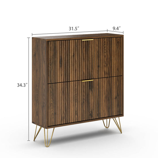 Luma Modern Fluted 2-Tier Vertical Walnut Shoe Cabinet - Riumlore