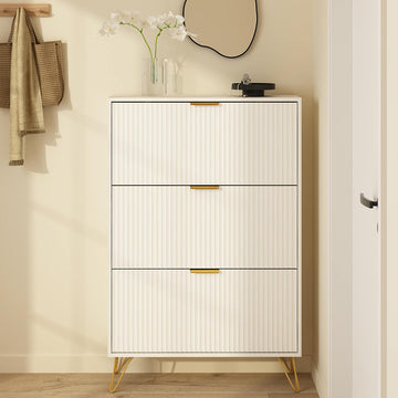 Luma Modern Fluted 3-Tier Vertical White Shoe Cabinet