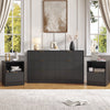 3-Piece Modern Bedroom Set - 6 Drawer Wide Dresser & Nightstands Set of 2 with Fluted Design, Anti-Tip Safety Black Natural Wood Storage Furniture for Bedroom,Hallway 6+2,Black