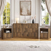 3-Piece Modern Bedroom Set - 6 Drawer Wide Dresser & Nightstands Set of 2 with Fluted Design, Anti-Tip Safety Brown Natural Wood Storage Furniture for Bedroom,Hallway 6+2,Brown
