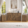 3-Piece Modern Bedroom Set - 6 Drawer Wide Dresser & Nightstands Set of 2 with Fluted Design, Anti-Tip Safety Brown Natural Wood Storage Furniture for Bedroom,Hallway 6+6,Brown