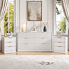 3-Piece Modern Bedroom Set - 6 Drawer Wide Dresser & Nightstands Set of 2 with Fluted Design, Anti-Tip Safety White Natural Wood Storage Furniture for Bedroom,Hallway 6+6,White