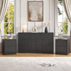 3-Piece Modern Bedroom Set - 7 Drawer Wide Dresser & Nightstands Set of 2 with Fluted Design, Anti-Tip Safety Black Natural Wood Storage Furniture for Bedroom,Hallway 7+4,Black