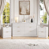3-Piece Modern Bedroom Set - 7 Drawer Wide Dresser & Nightstands Set of 2 with Fluted Design, Anti-Tip Safety White Natural Wood Storage Furniture for Bedroom,Hallway 7+6,White