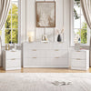 3-Piece Modern Bedroom Set - 7 Drawer Wide Dresser & Nightstands Set of 2 with Fluted Design, Anti-Tip Safety White Natural Wood Storage Furniture for Bedroom,Hallway 7+4,White