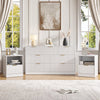 3-Piece Modern Bedroom Set - 7 Drawer Wide Dresser & Nightstands Set of 2 with Fluted Design, Anti-Tip Safety White Natural Wood Storage Furniture for Bedroom,Hallway 7+2,White