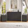 3-Piece Modern Bedroom Set - 8 Drawer Wide Dresser & Nightstands Set of 2 with Fluted Design, Anti-Tip Safety Black Natural Wood Storage Furniture for Bedroom,Hallway 8+6,Black