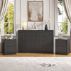 3-Piece Modern Bedroom Set - 8 Drawer Wide Dresser & Nightstands Set of 2 with Fluted Design, Anti-Tip Safety Black Natural Wood Storage Furniture for Bedroom,Hallway 8+4,Black