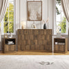 3-Piece Modern Bedroom Set - 8 Drawer Wide Dresser & Nightstands Set of 2 with Fluted Design, Anti-Tip Safety Brown Natural Wood Storage Furniture for Bedroom,Hallway 8+2,Brown