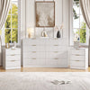 3-Piece Modern Bedroom Set - 8 Drawer Wide Dresser & Nightstands Set of 2 with Fluted Design, Anti-Tip Safety White Natural Wood Storage Furniture for Bedroom,Hallway 8+6,White