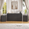 3-Piece Modern Bedroom Set - 9 Drawer Wide Dresser & Nightstands Set of 2 with Fluted Design, Anti-Tip Safety Black Natural Wood Storage Furniture for Bedroom,Hallway 9+6,Black