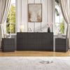 3-Piece Modern Bedroom Set - 9 Drawer Wide Dresser & Nightstands Set of 2 with Fluted Design, Anti-Tip Safety Black Natural Wood Storage Furniture for Bedroom,Hallway 9+4,Black