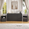 3-Piece Modern Bedroom Set - 9 Drawer Wide Dresser & Nightstands Set of 2 with Fluted Design, Anti-Tip Safety Black Natural Wood Storage Furniture for Bedroom,Hallway 9+2,Black
