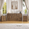 3-Piece Modern Bedroom Set - 9 Drawer Wide Dresser & Nightstands Set of 2 with Fluted Design, Anti-Tip Safety Brown Natural Wood Storage Furniture for Bedroom,Hallway 9+4,Brown