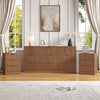 3-Piece Modern Bedroom Set - 9 Drawer Wide Dresser & Nightstands Set of 2 with Fluted Design, Anti-Tip Safety Light Walnut Natural Wood Storage Furniture for Bedroom,Hallway 9+6,Light Walnut