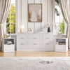 3-Piece Modern Bedroom Set - 9 Drawer Wide Dresser & Nightstands Set of 2 with Fluted Design, Anti-Tip Safety White Natural Wood Storage Furniture for Bedroom,Hallway 9+2,White