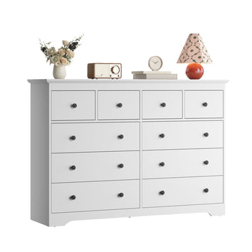55.1" Wide Dresser for Bedroom, 10 Drawer Dresser with Large Drawers, Dresser for TVs Up to 65",White
