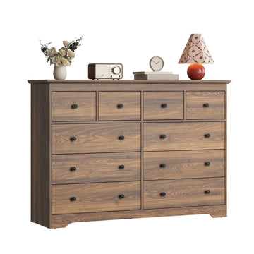 55.1" Wide Dresser for Bedroom, 10 Drawer Dresser with Large Drawers, Dresser for TVs Up to 65",Brown
