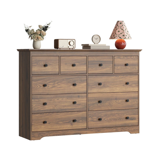 55.1" Wide Dresser for Bedroom, 10 Drawer Dresser with Large Drawers, Dresser for TVs Up to 65",Brown